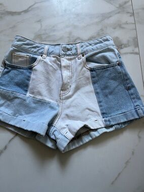 PacSun Multitone Light Blue & White Patchwork Denim Shorts
